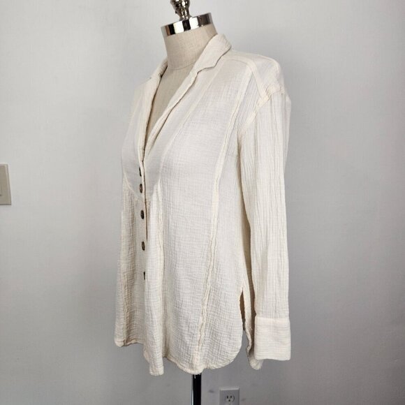 Free People All About The Feels Button Up Shirt XS Ivory Gauzy Cotton Tunic - Picture 2 of 11